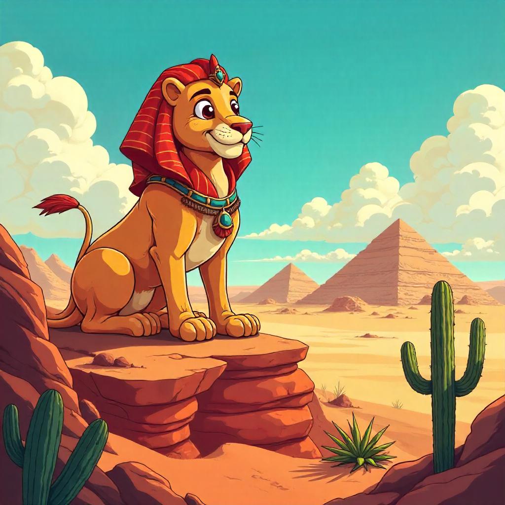 Cartoon Sphinx on a Desert Mesa