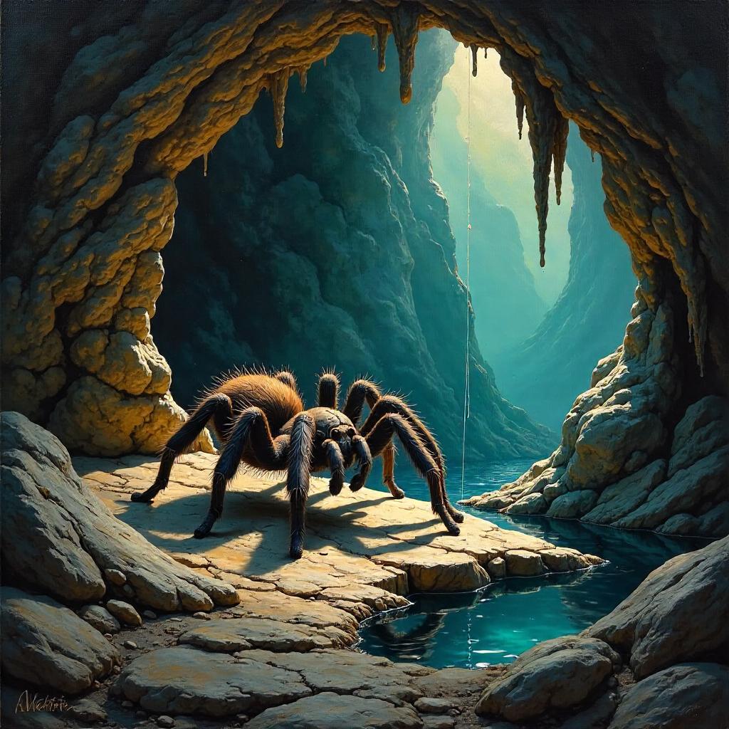 Cave Chamber Spider in Oil: Silhouetted in Light