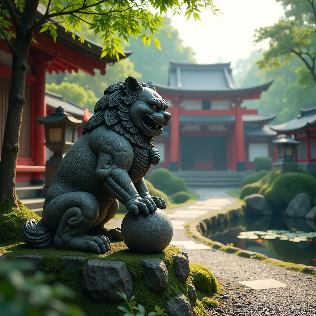 Komainu Guardian in Nagoya Shrine Garden