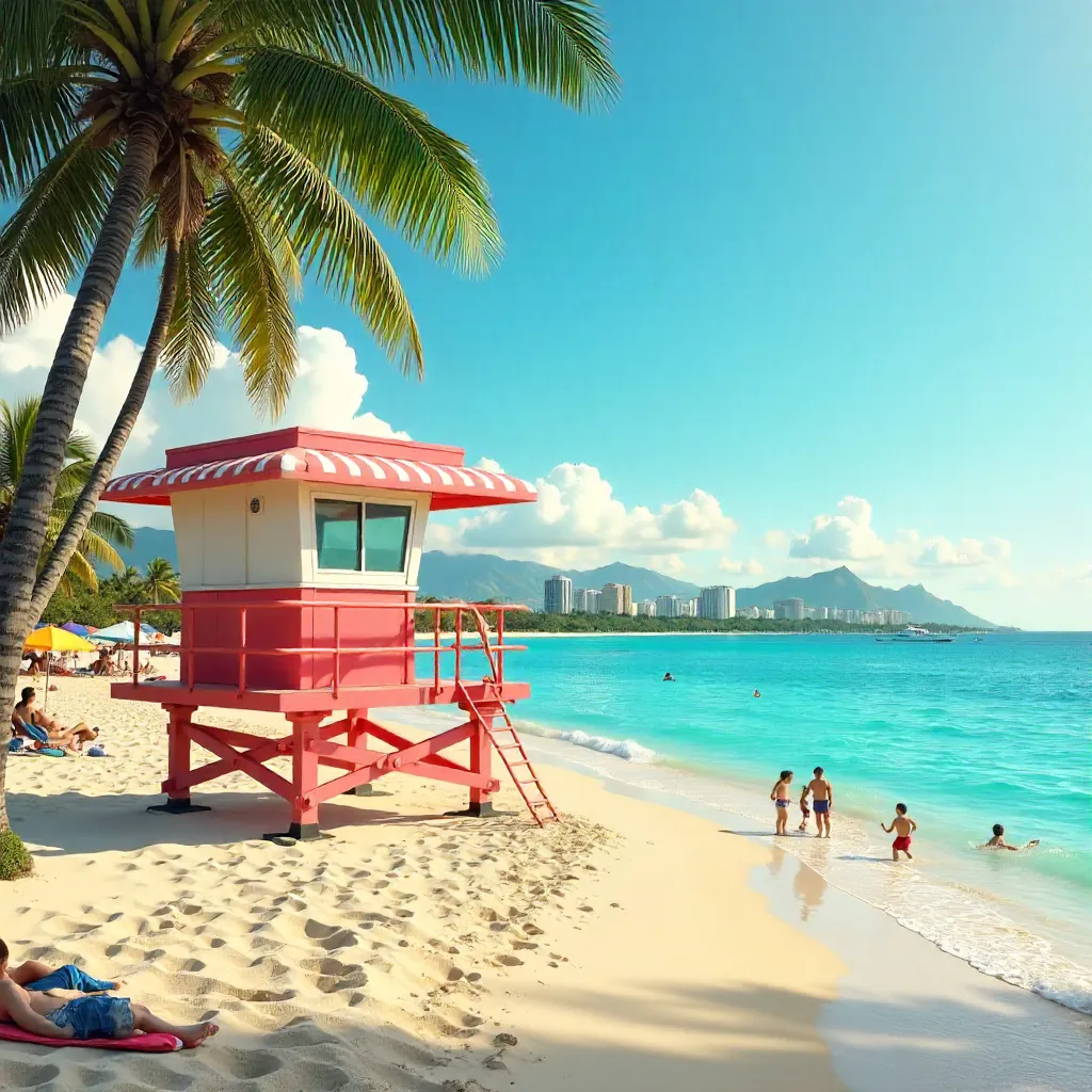 Sunny Lifeguard Tower at Magic Island Beach