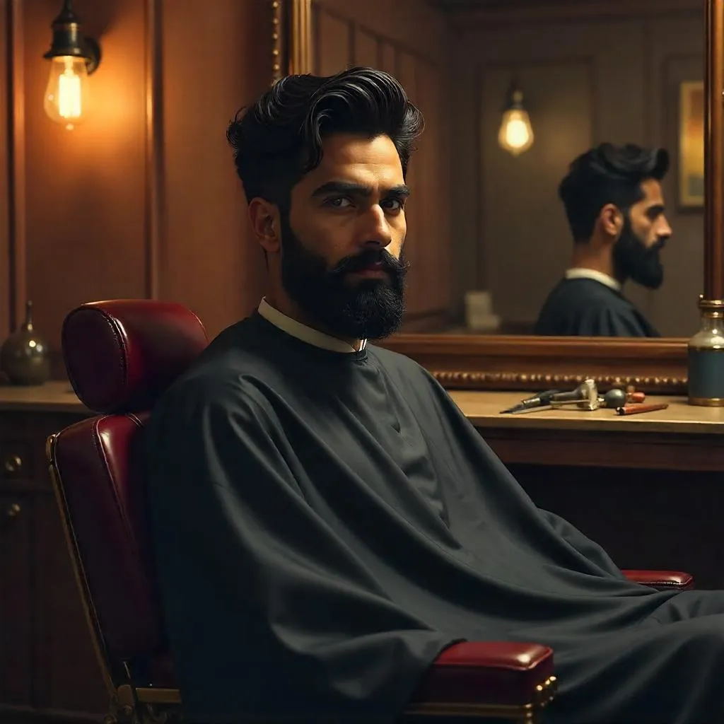 Portrait of a Handsome Indian Man in a Barbershop