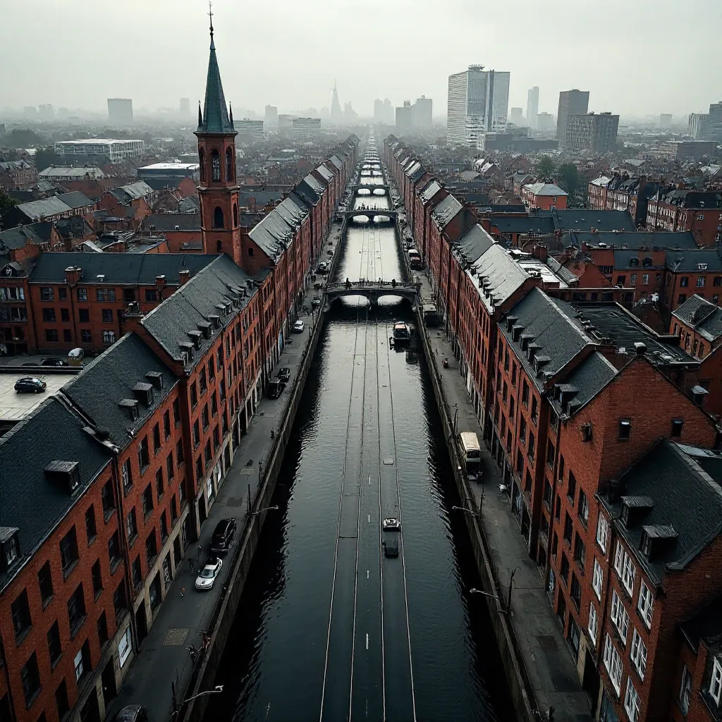 Aerial Hamburg Street in Monochrome