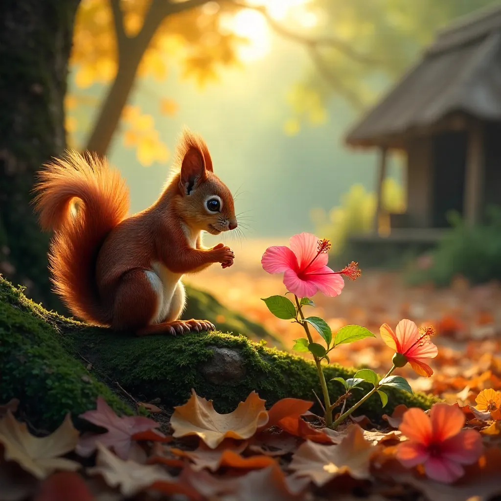 Autumn Bloom with a Squirrel in Purbasthali