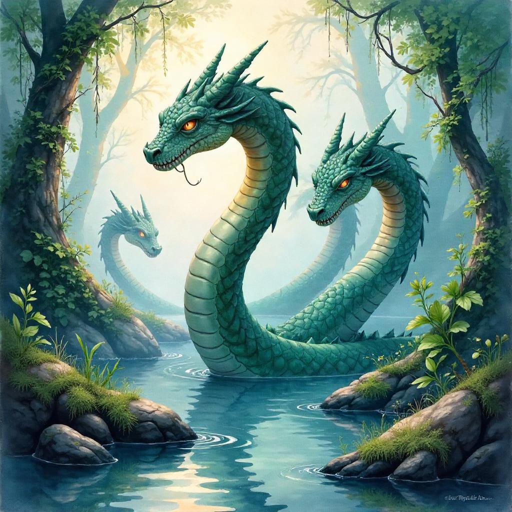 Hydra in a Watercolor Dreamscape