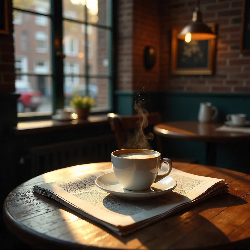 Warm espresso on a wooden table in an Amsterdam café