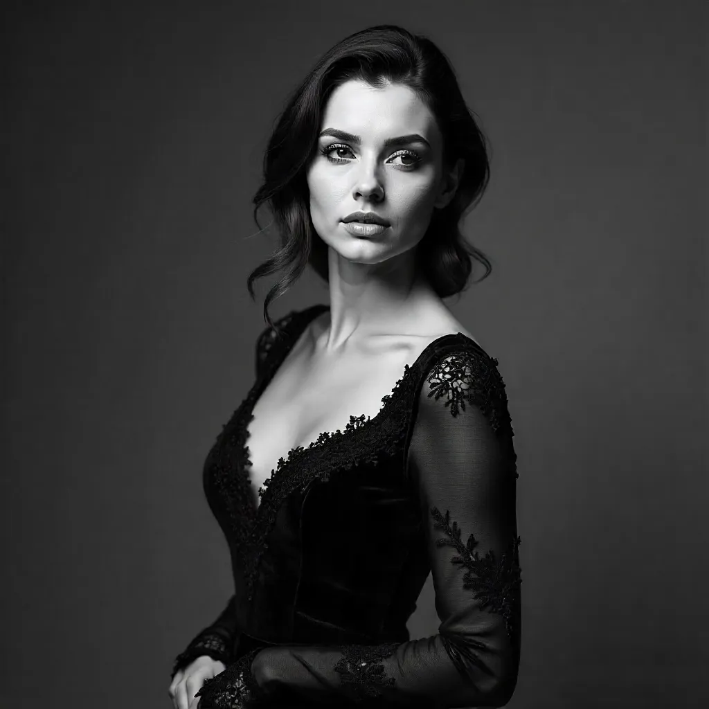 Timeless Monochrome Portrait in Textured Dress
