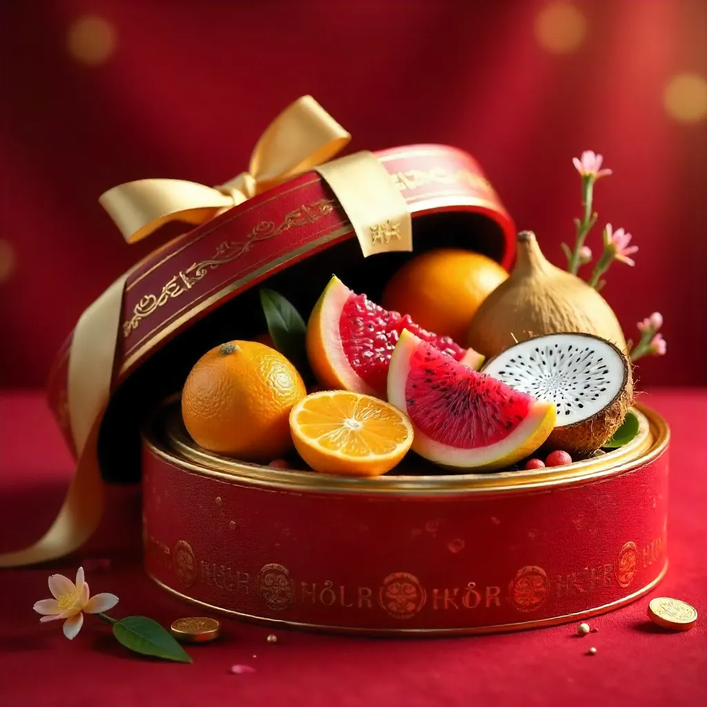 Red Tet Gift Box with Five Festive Fruits