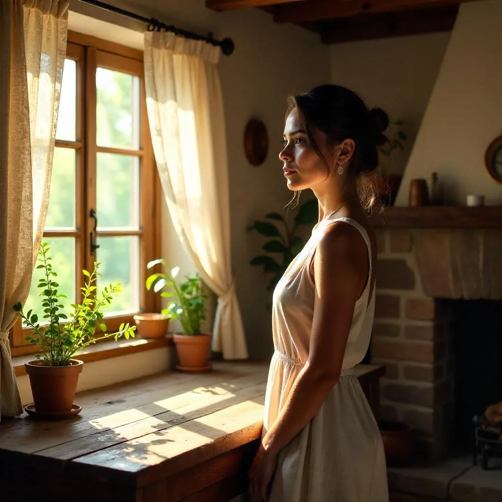 Sunlit Cottage Portrait of a Young Latina Woman