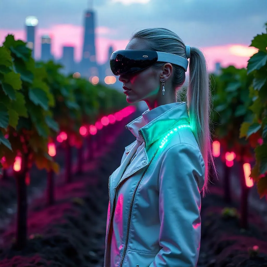 Neon Vineyard Portrait of a Cyberpunk Woman