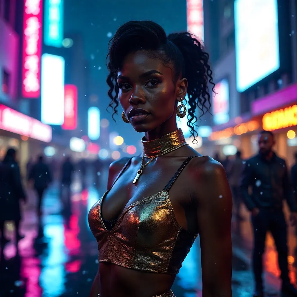 Neon Noir Portrait of a Confident Black Woman