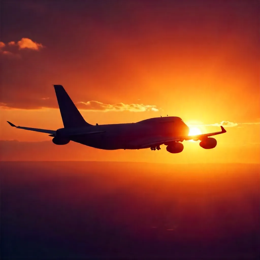 Cargo Plane Silhouette Over Golden Sunset