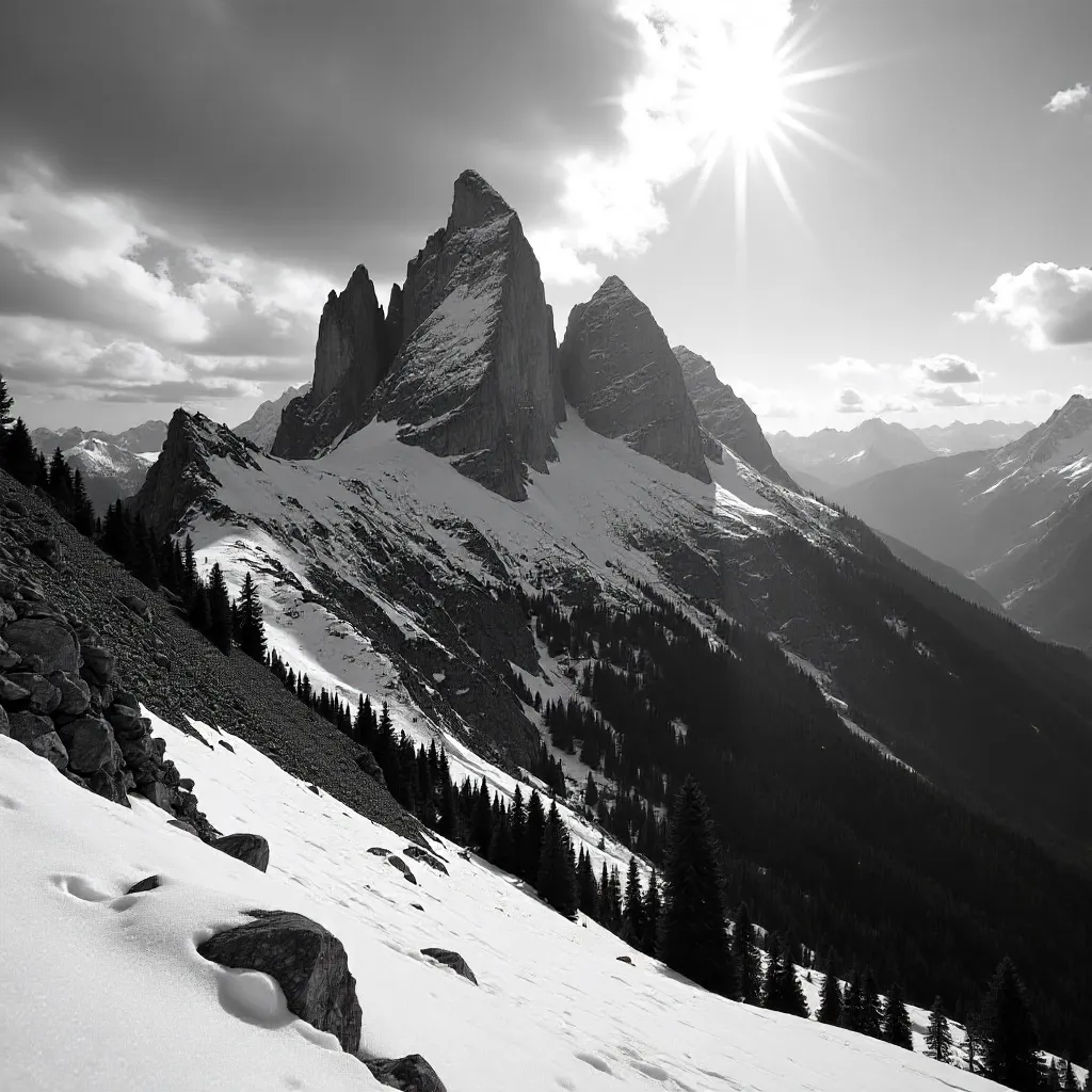 Dramatic Black-and-White Dolomites Panorama