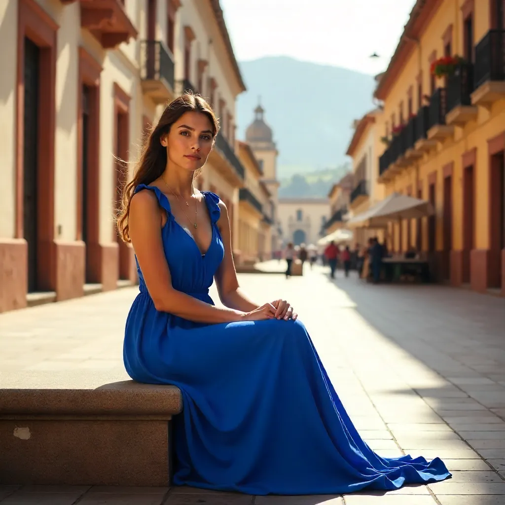 Blue Dress in León's Golden Plaza