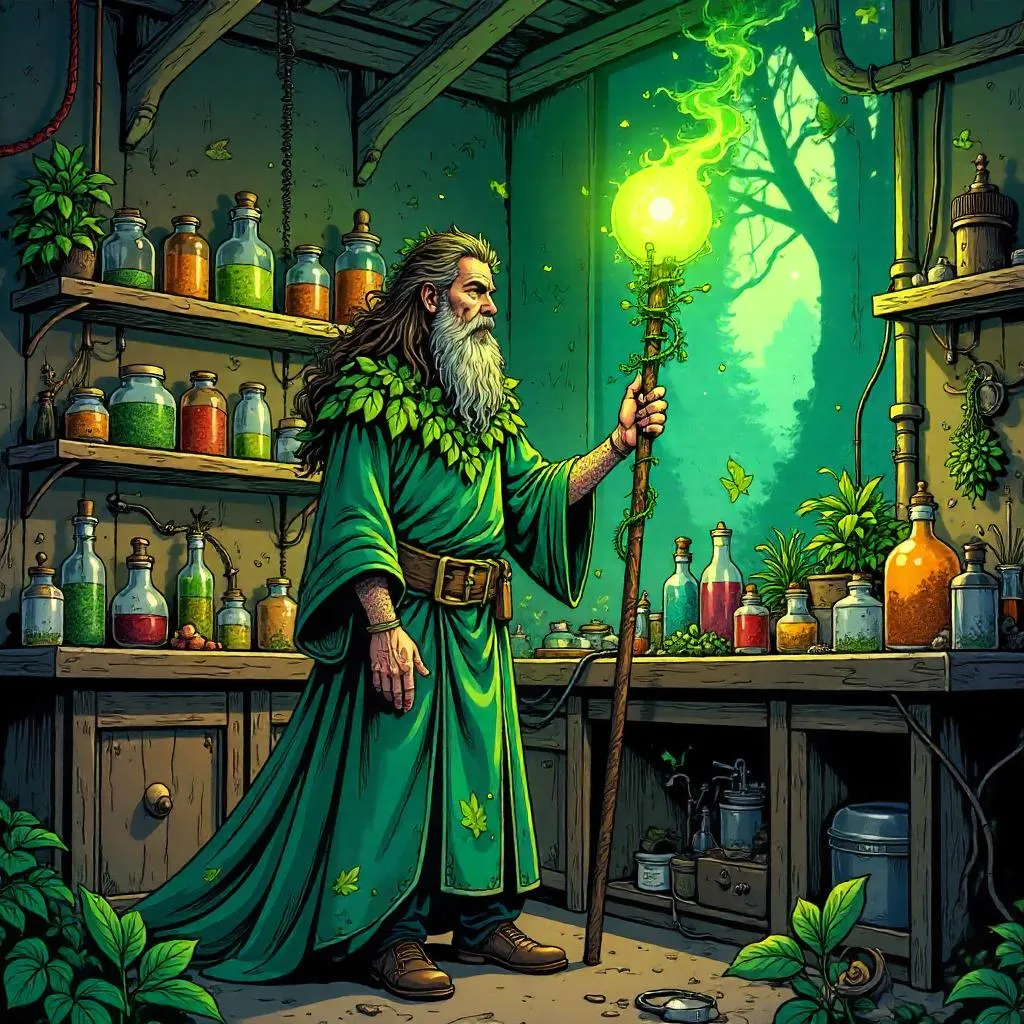 Druid in a Mad Scientist Lab - Comic Book Style
