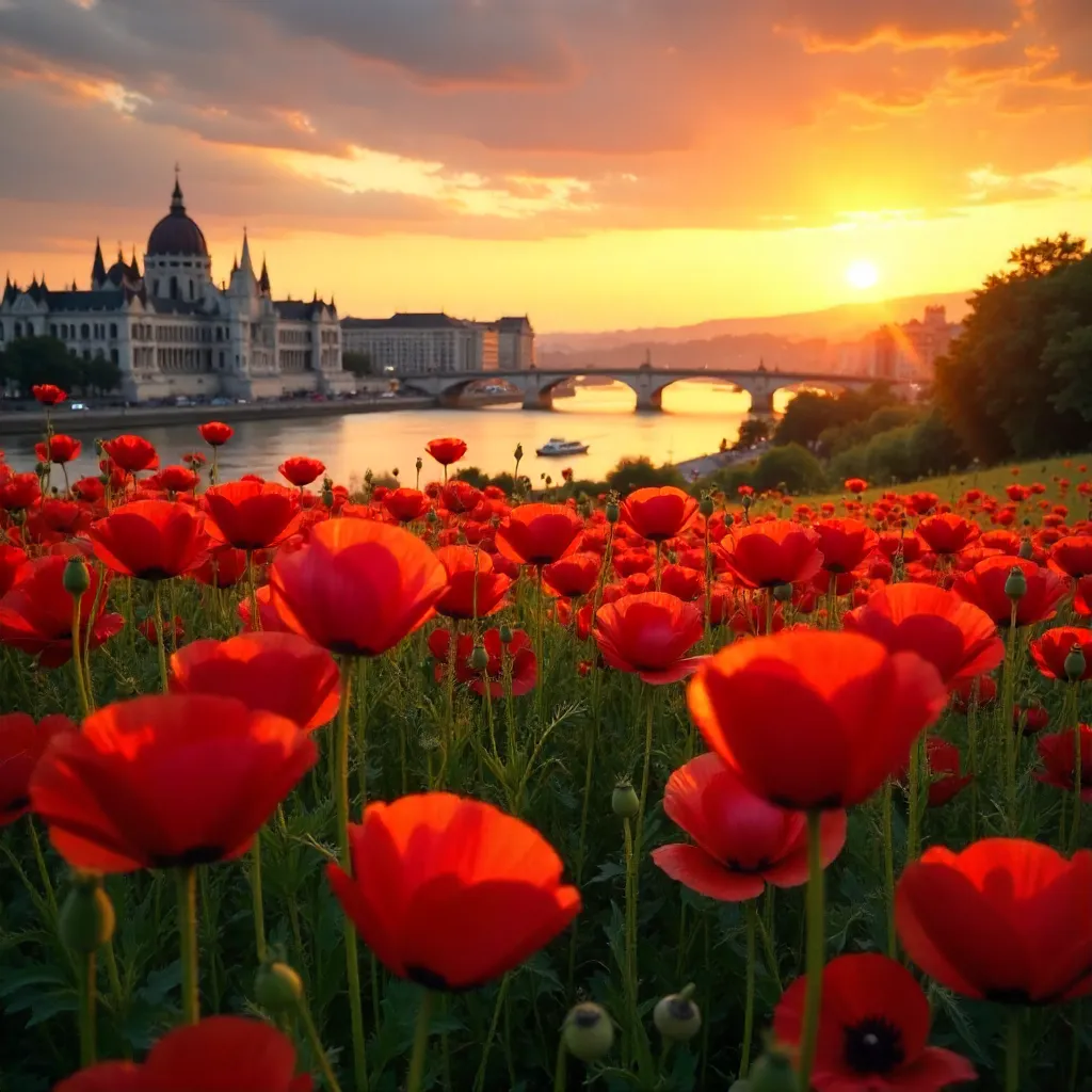 Sunset Poppies Over Budapest Fields