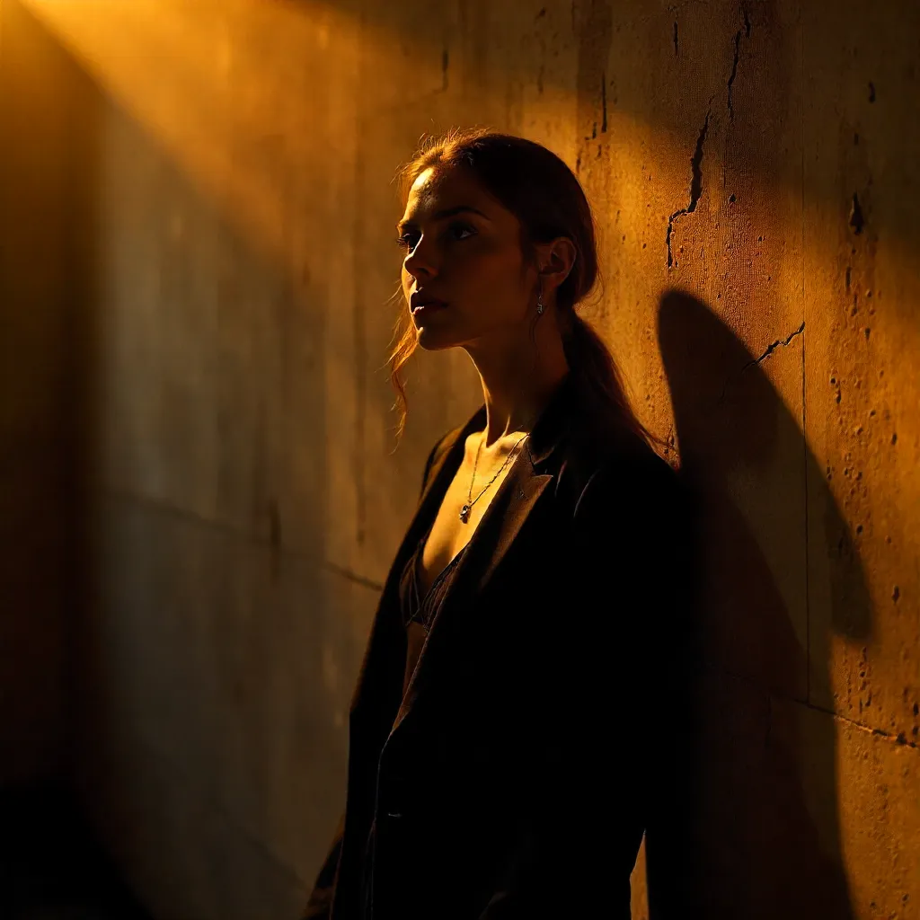 Moody Figure in Golden Wall Shadows