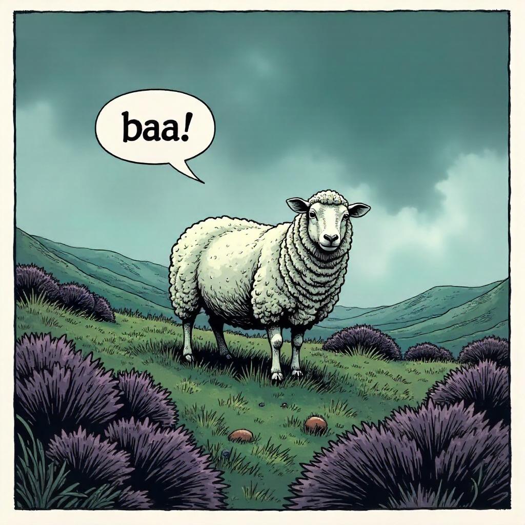 Fogbound Moor Sheep – A Comic Panel Adventure