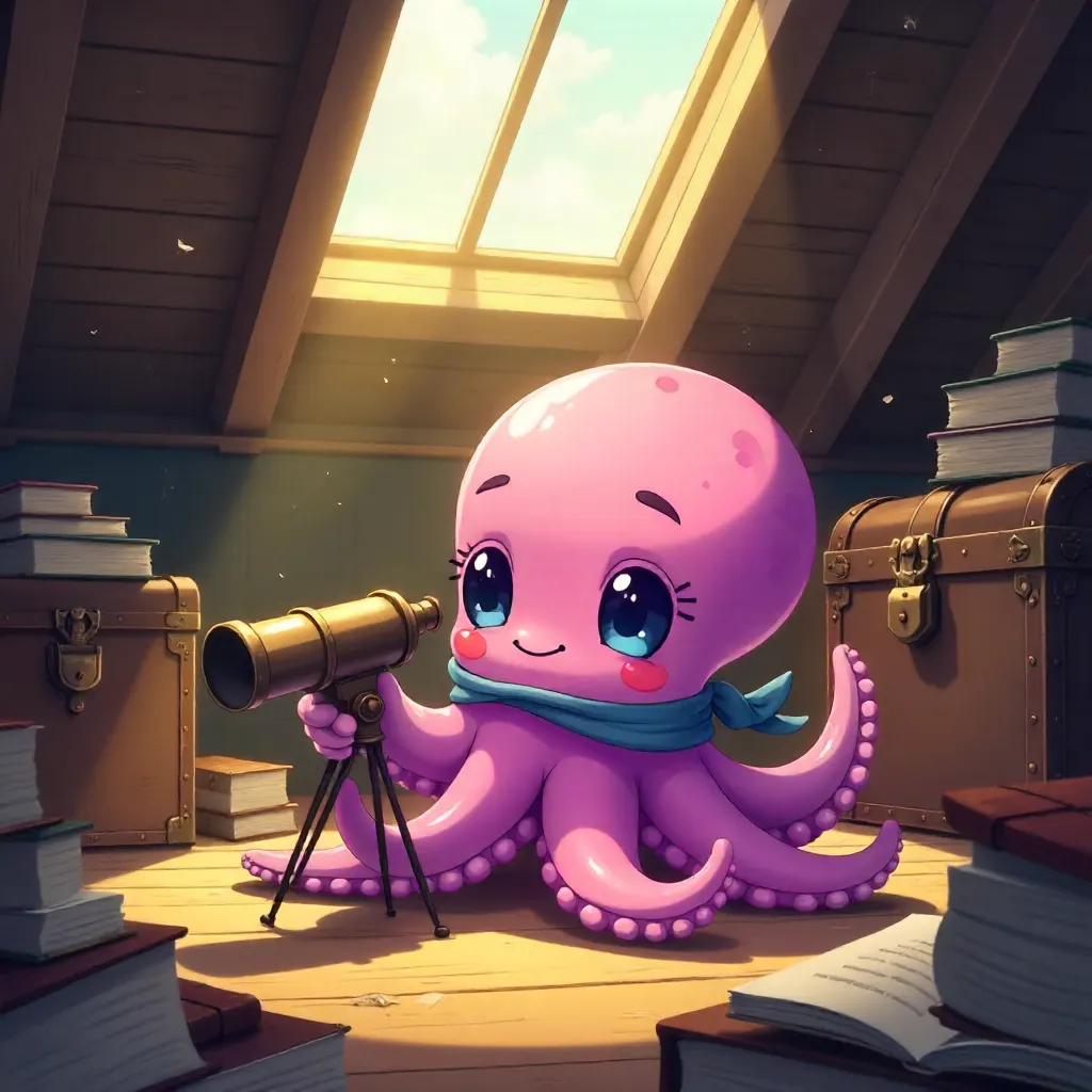 Anime Octopus in a Cozy Attic