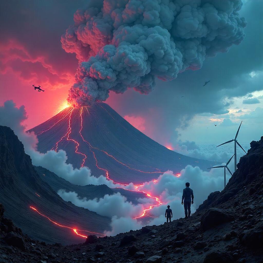 Volcanic Cyberpunk Hurricane Over Neon Wasteland