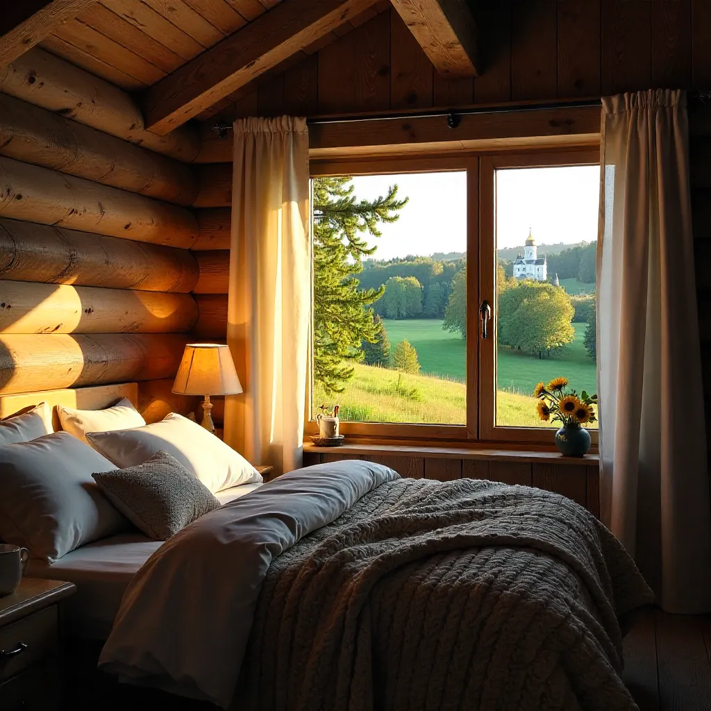 Cozy Ukrainian Cabin Bedroom Overlooking Lush Greenery