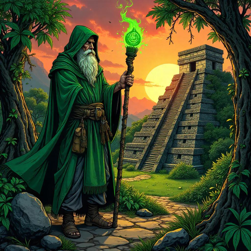 Druid in Mayan Ruins, Comic Style