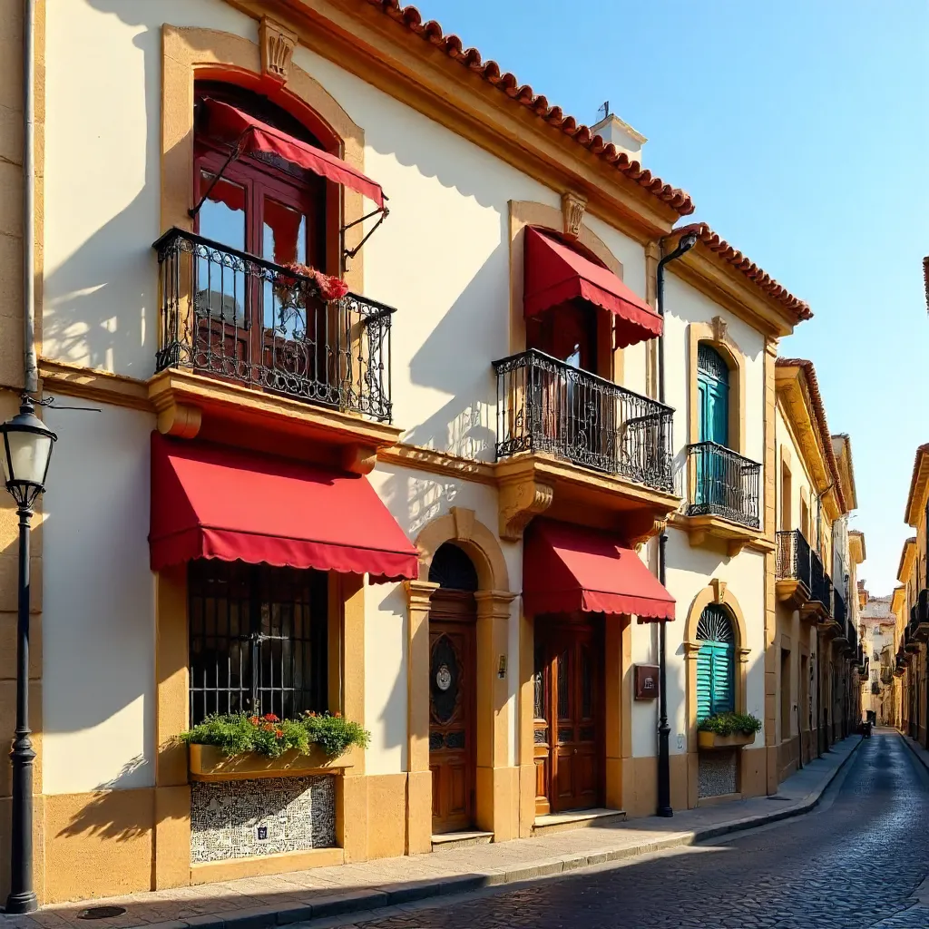 Elegant Málaga Facade with Red Awnings