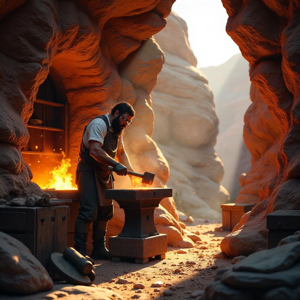 Canyon Forge: A Photorealistic 3D Blacksmith Scene
