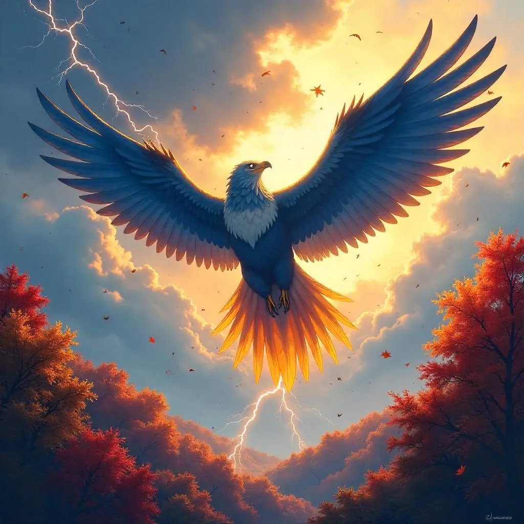Anime Thunderbird in an Autumn Forest