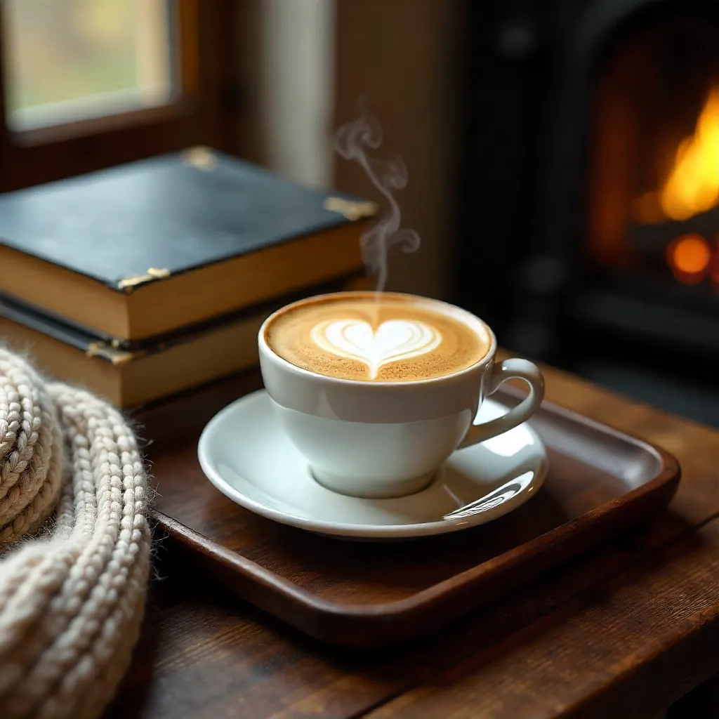 Espresso on a Wooden Tray beside Art Books