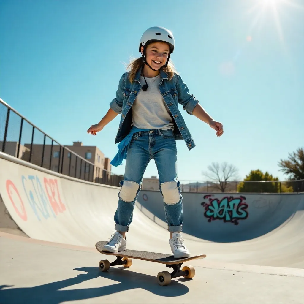 Sunny Day Skateboarding: Teen Girl in Urban Park