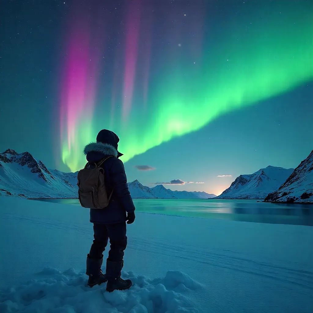 Under the Icelandic Aurora Borealis Night