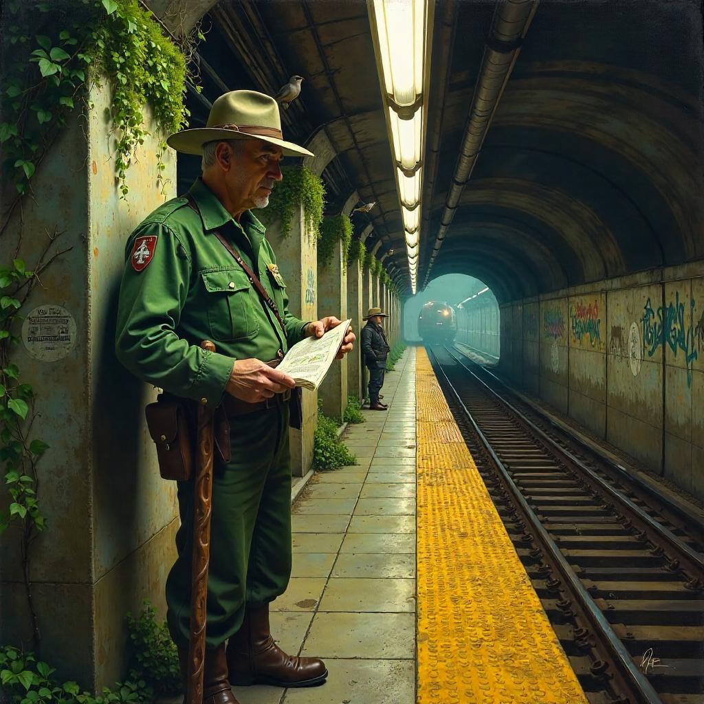 Underground Ranger: An Oil Painting in the Subway