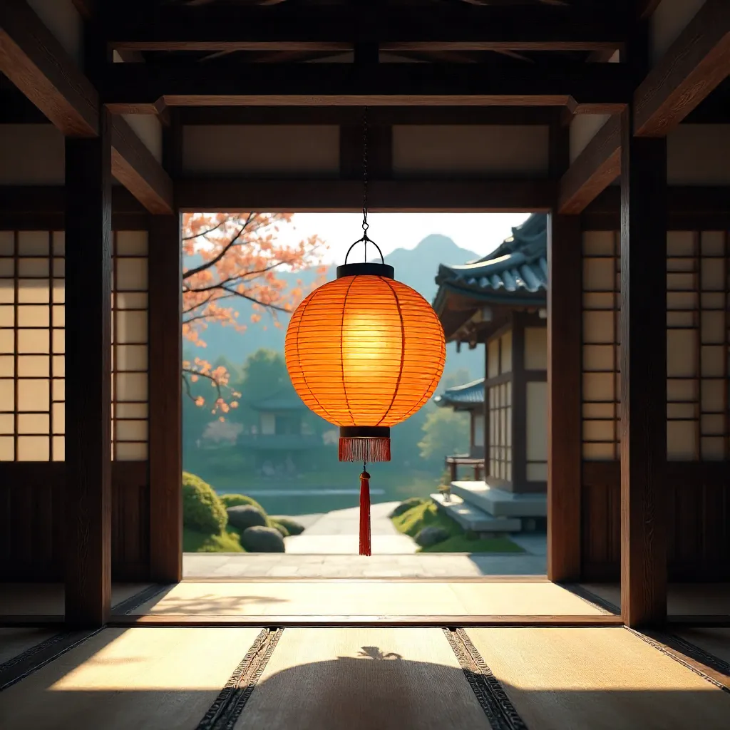 Hanging Lantern in a Kyoto Temple: Essence of Japanese Architecture