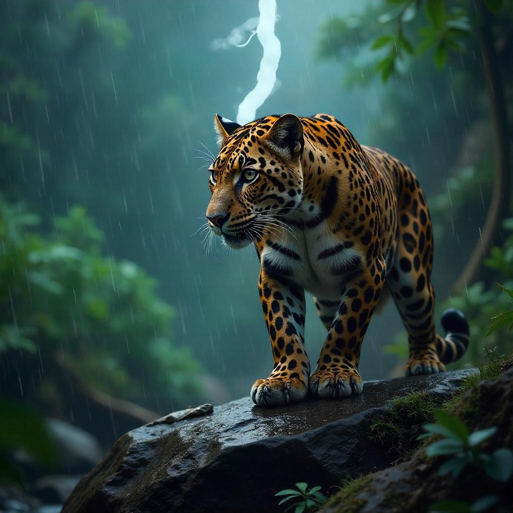 Leopard in a Thunderstorm - 3D Render