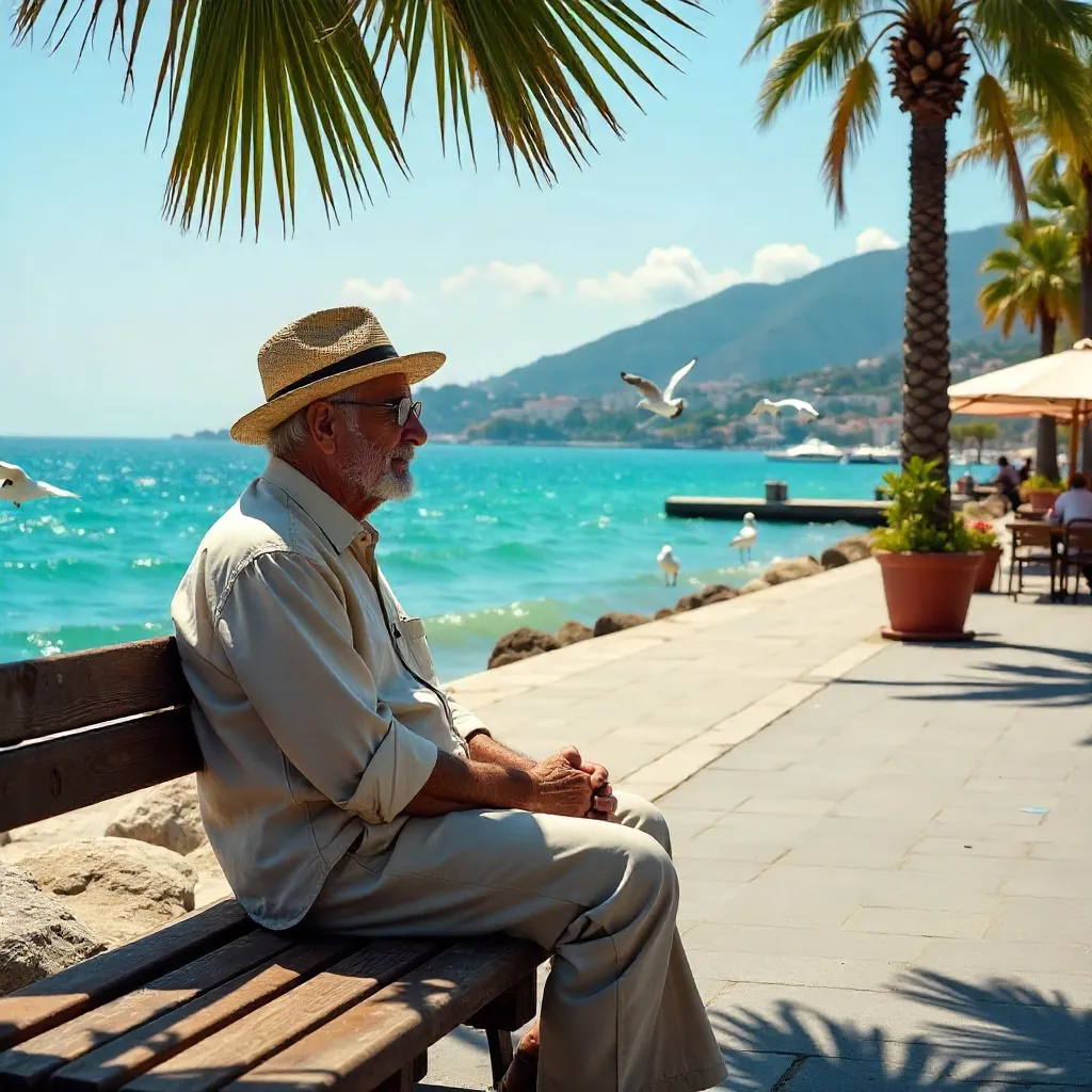 Quiet Sunny Seaside in Yalova: Elderly Man by the Sea