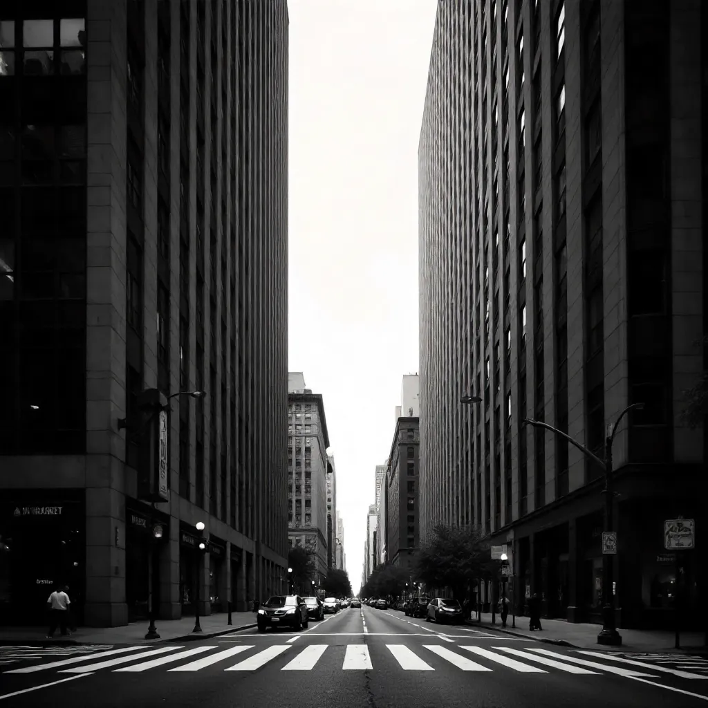 Symmetrical Black and White City Intersection