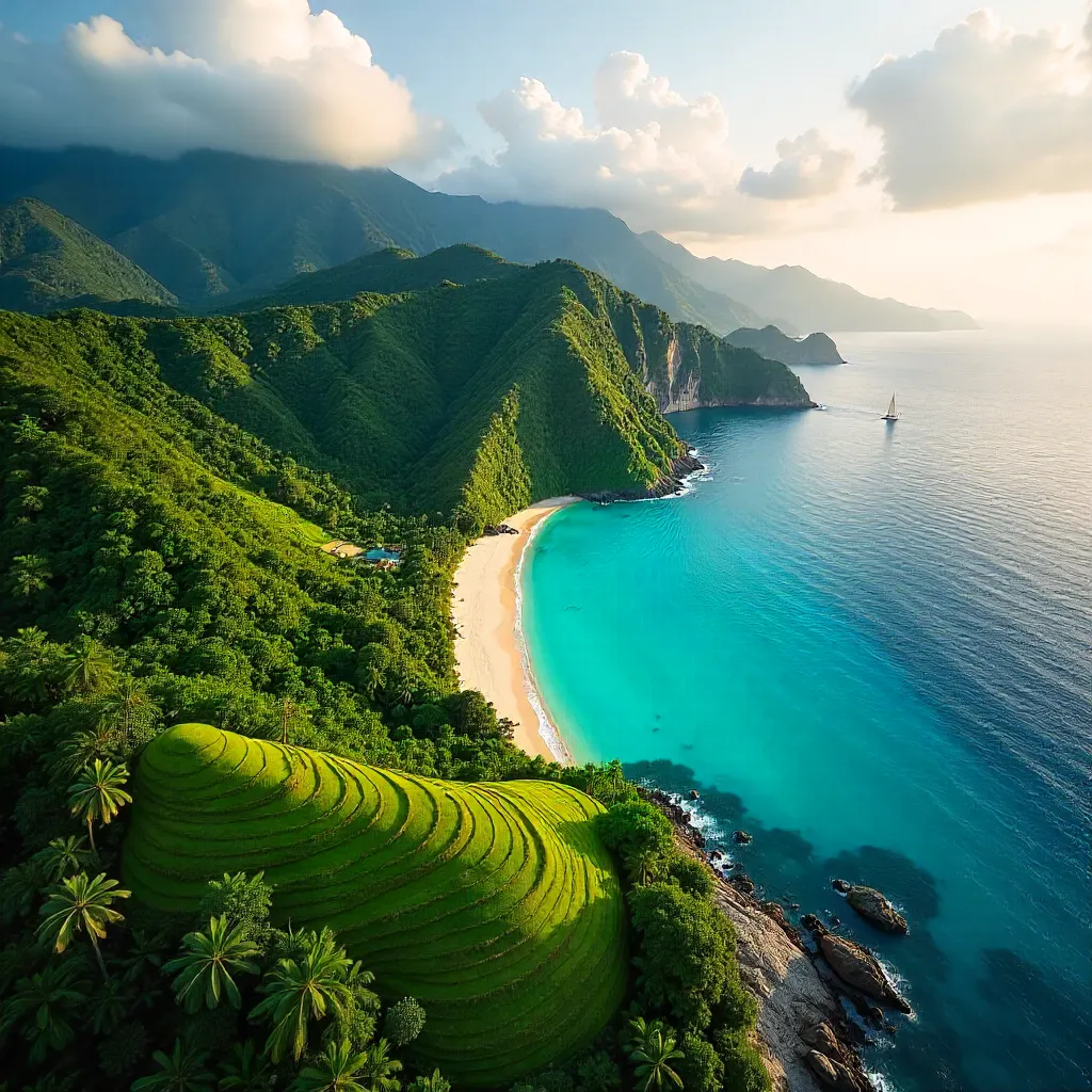 Aerial Serenity: Philippines Hills and Coastline