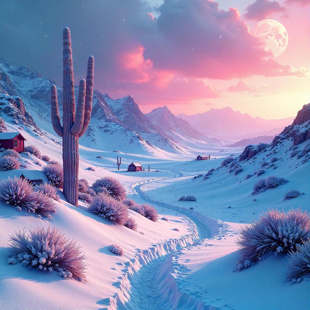Snow-Covered Dunes: A Surreal Digital Desert