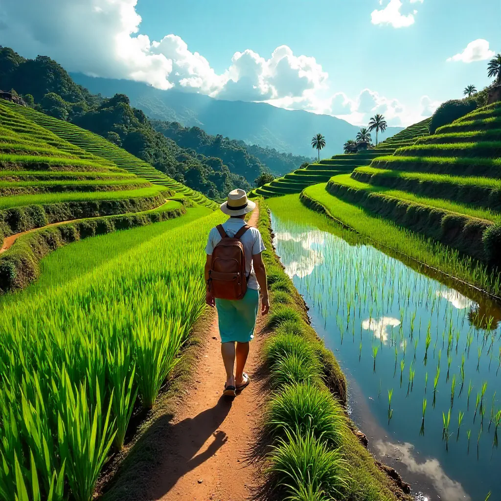 Traveler Amid Bali's Lush Rice Terraces