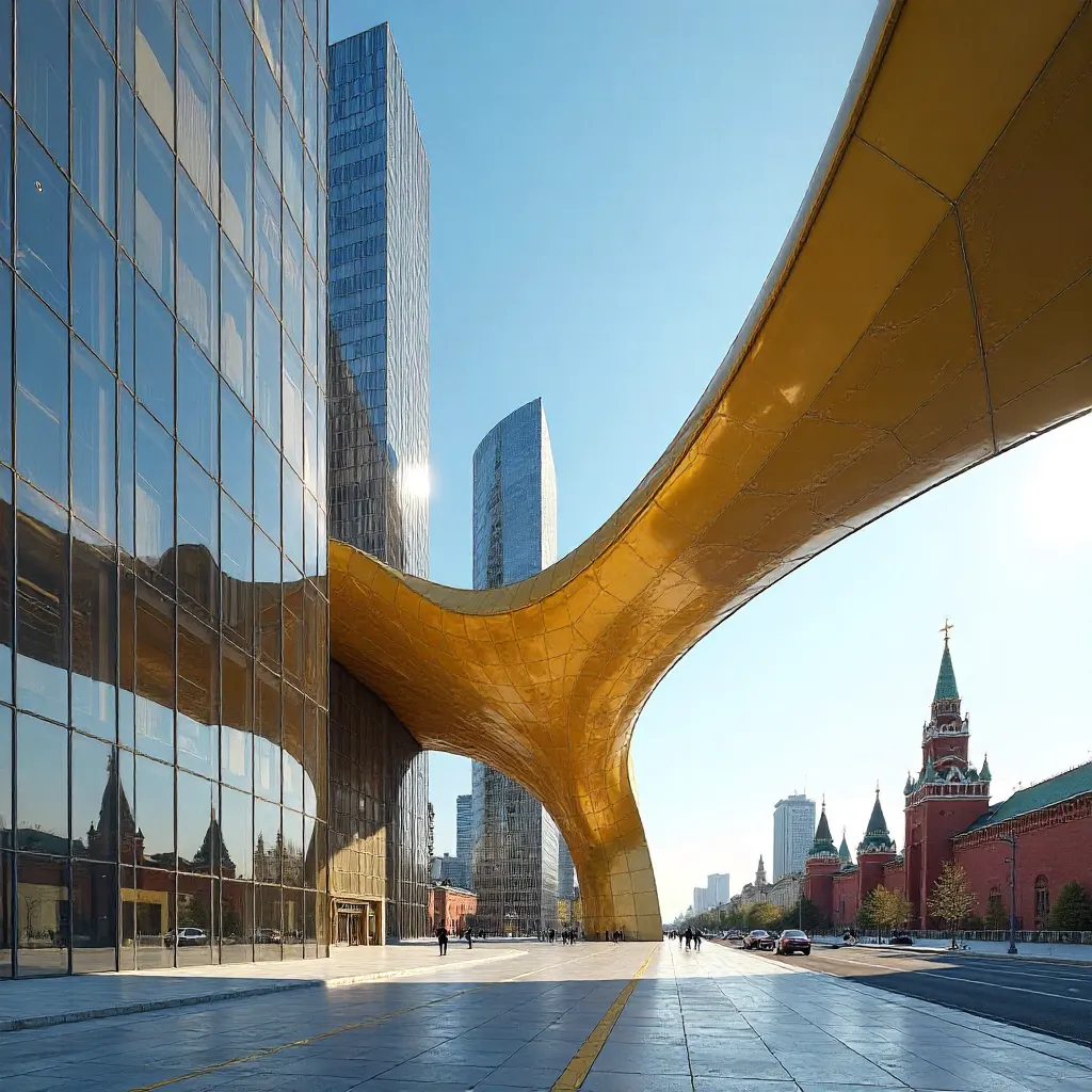 Golden Wave Architecture Over Moscow Skyline