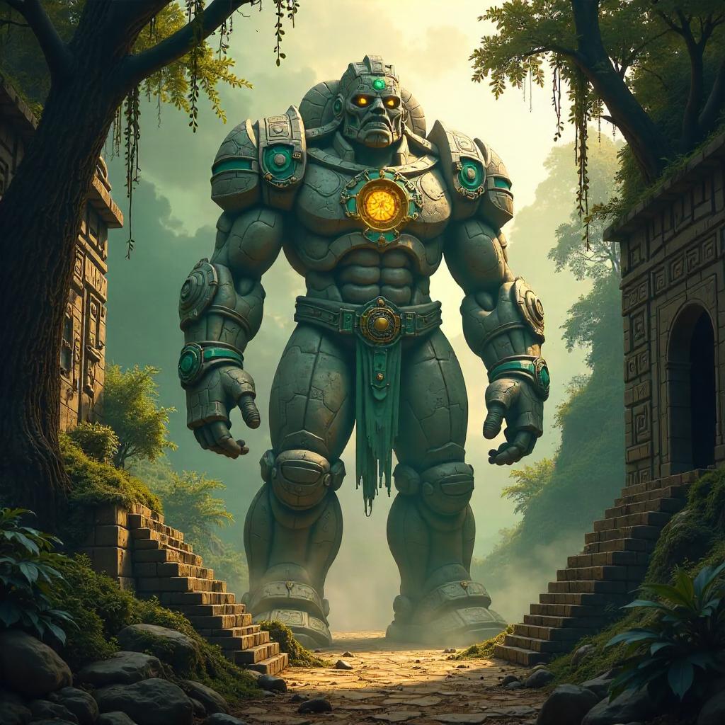 Golem Guardian in Mayan Ruins - Concept Art