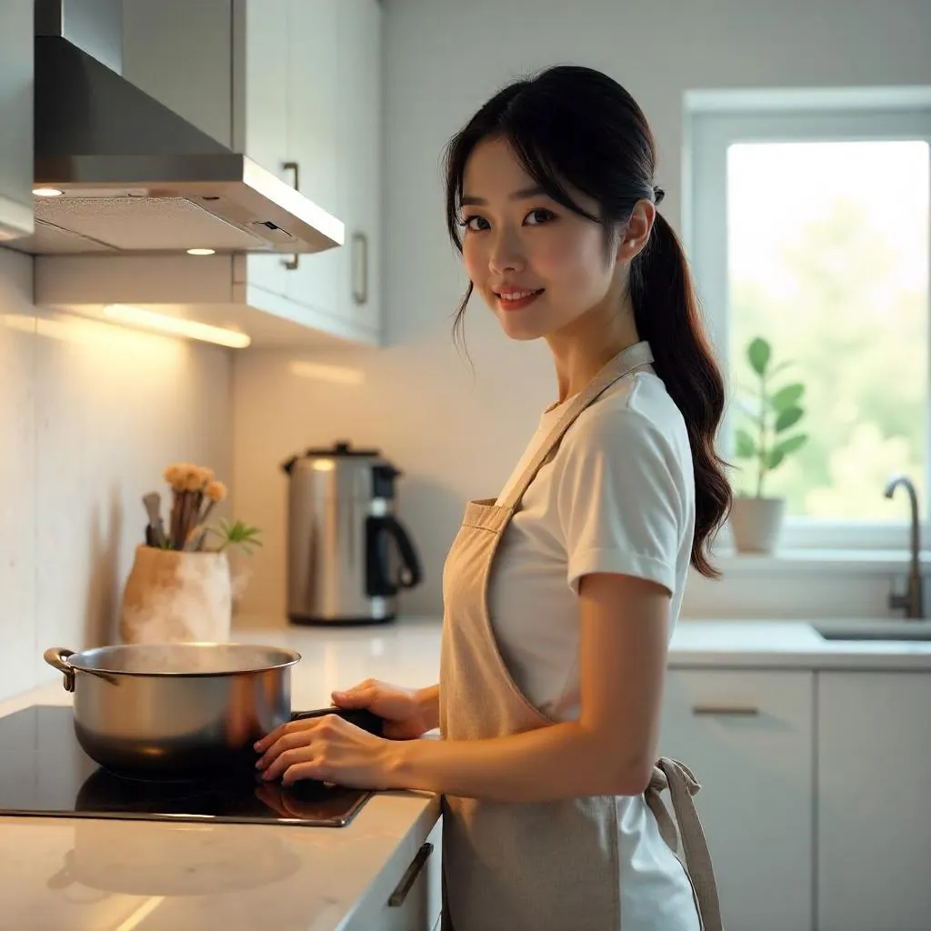 3D Photorealistic Asian Woman in Modern Kitchen
