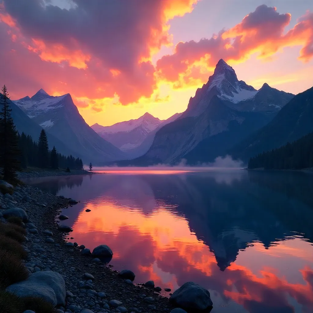 Majestic Mountain Silhouettes at Sunset