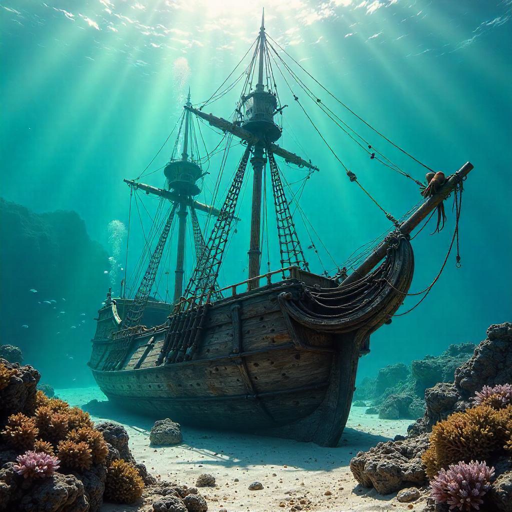 Underwater Photorealistic Sailing Shipwreck
