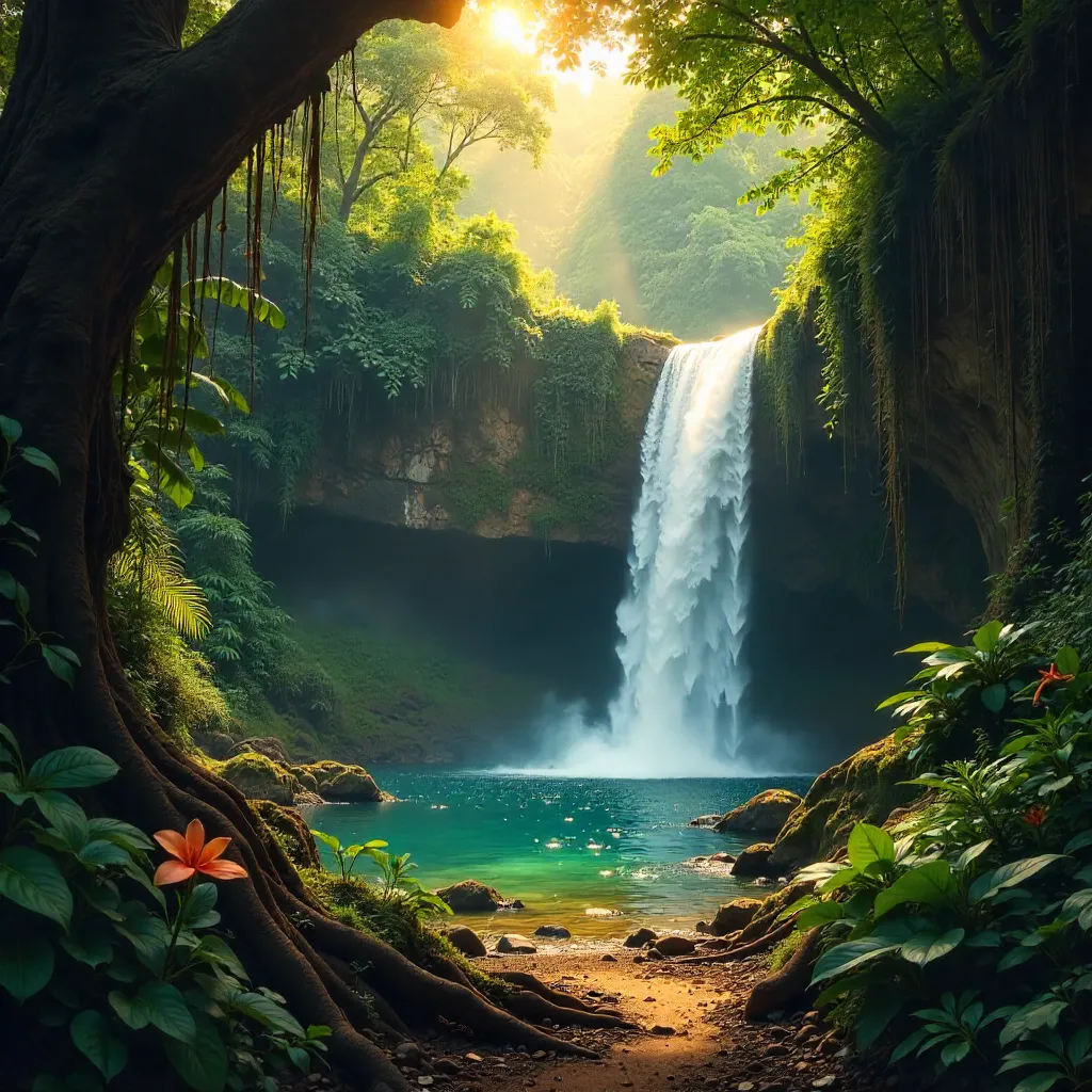 Hidden Waterfall in East Java's Lush Jungle