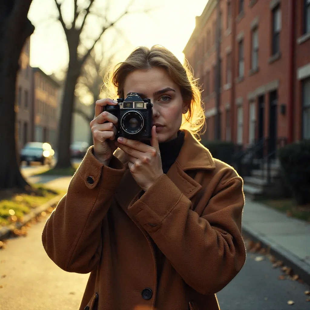 Brown Coat and Vintage Camera in Outdoor Light