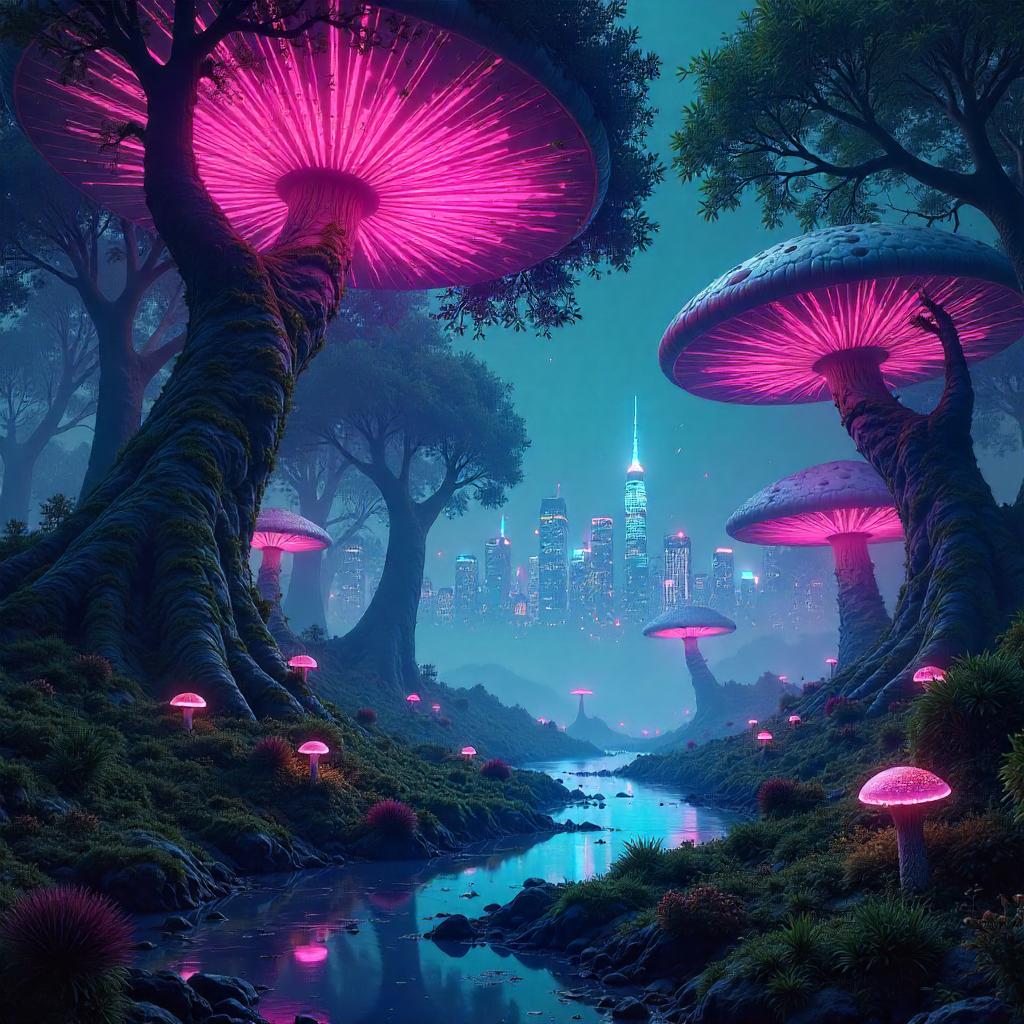 Dreamlike Cyberpunk Forest
