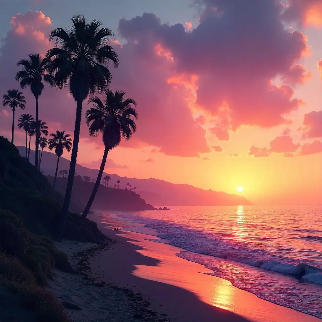 Laguna Beach Sunset Silhouettes of Tall Palms