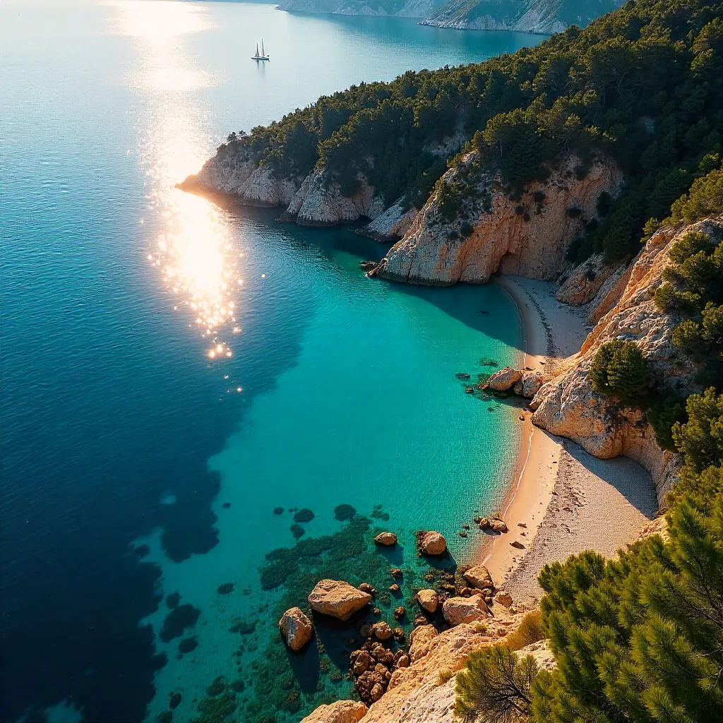 Aerial Drone Over Urla Cove: Turquoise Izmir Waters