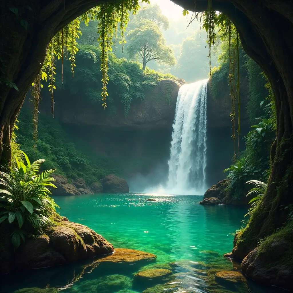 Tranquil Turquoise Waterfall Oasis in the Jungle
